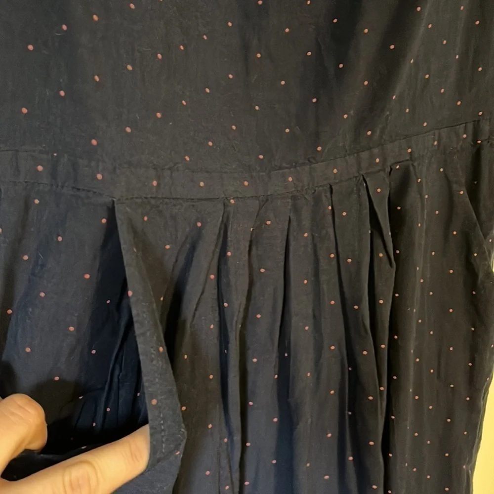Adorable J Crew Navy with Tiny Pink Dots Cap Sleeve Pocket Dress size 6